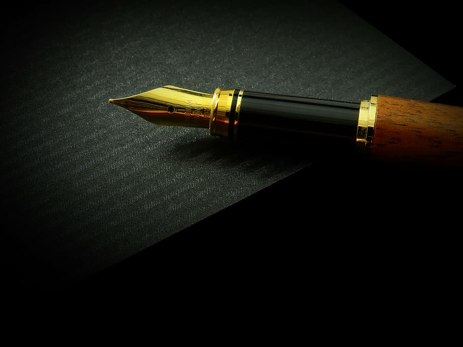 yellow, black background, writing tool, correspondence