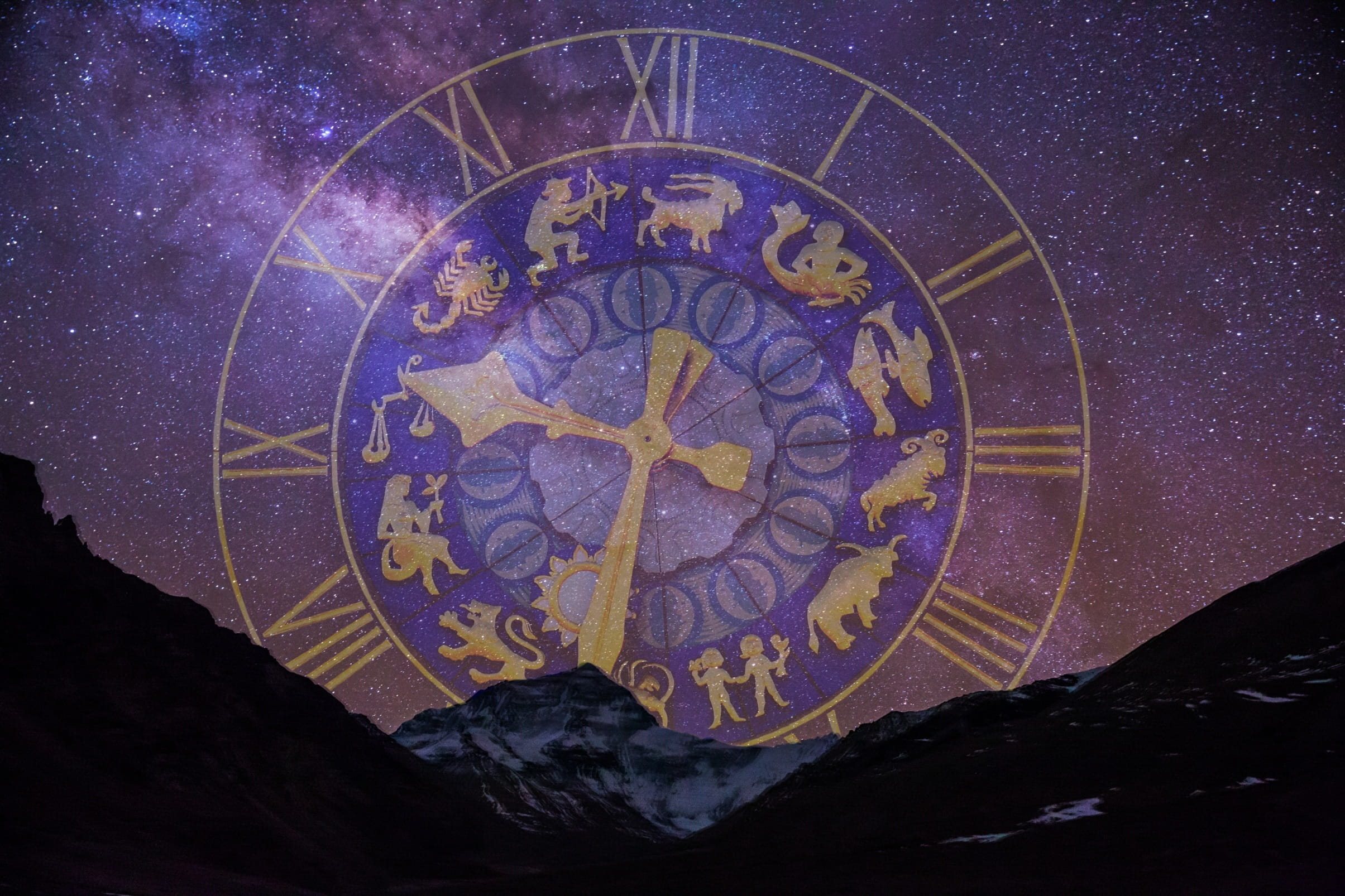 Zodiac Signs Gifts, dial gold, zodiac sign, night, clock face