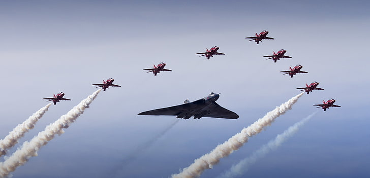 تصویر, red arrows, british, vulcan bomber, royal air force