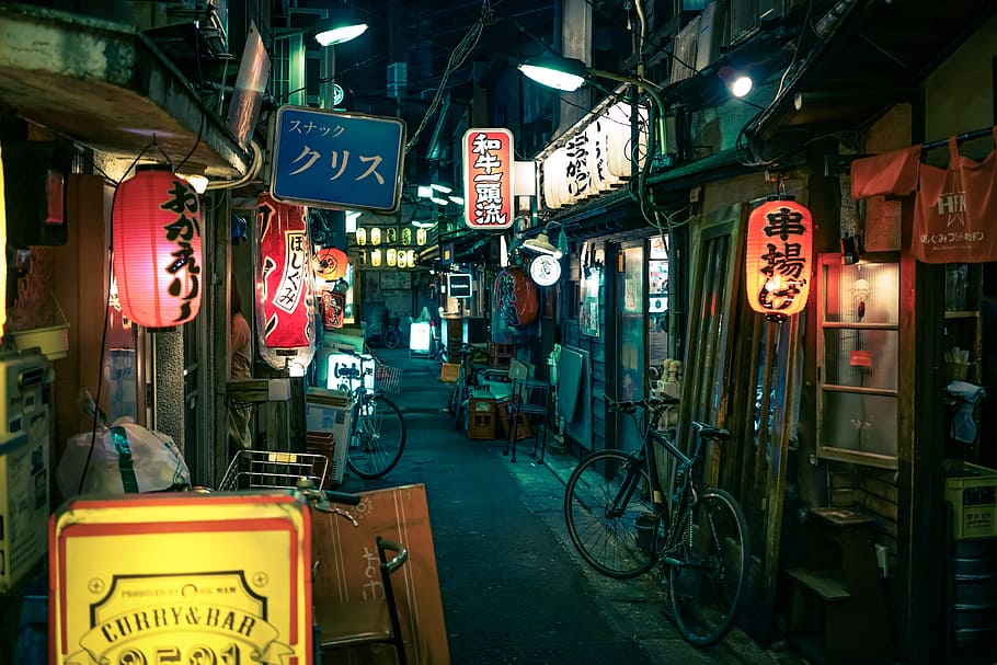 Alleyway Photography, showa, wooden, night, editorial Free HD Wallpaper