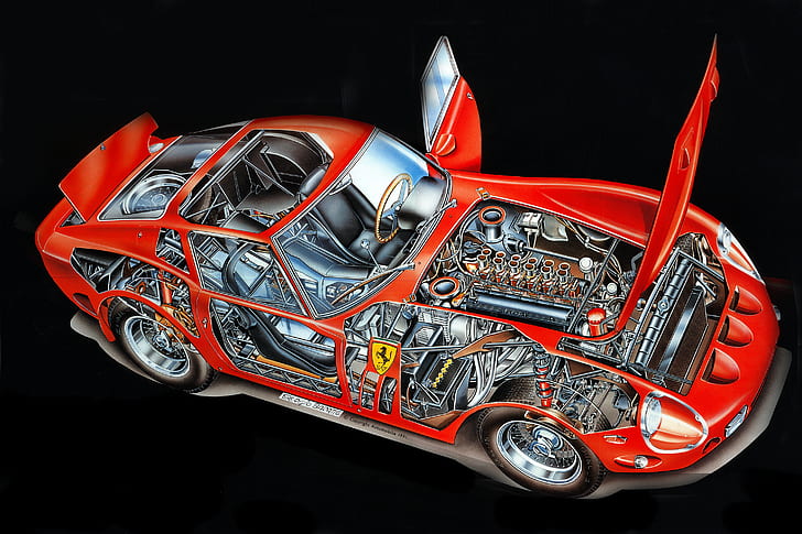 Automotive Cutaway Drawings, ferrari, Cross Section, cross section, 250 gto Free HD Wallpaper