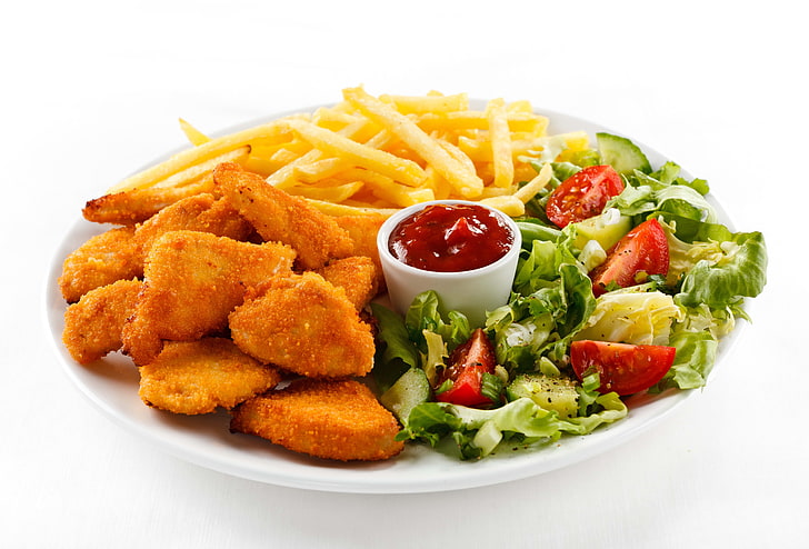 Chicken Nuggets French Fries School Lunch, crockery, crispy, lunch, appetizer Free HD Wallpaper