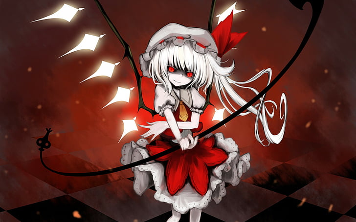 Cirno, long, red, pupils, touhou Free HD Wallpaper