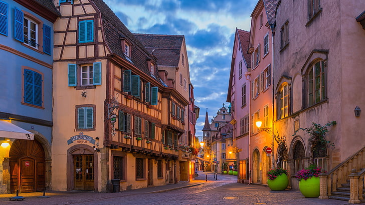 Colmar France Attractions, alley, evening, europe, colmar Free HD Wallpaper