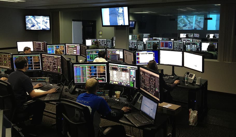 Data Center Control Room, work, spacex, people, computer monitor Free HD Wallpaper