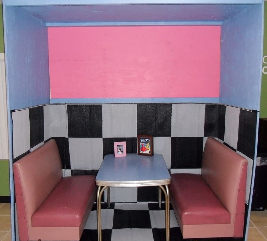 Diner Booth Cushions, absence, high angle view, malt, modern