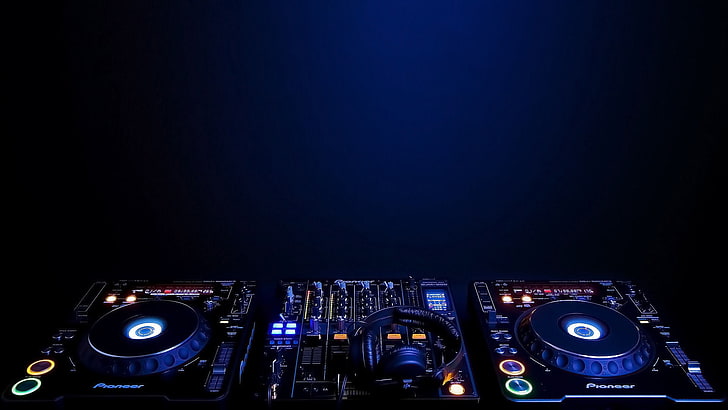 DJ Full HD, spotlight, black background, equipment, light  natural phenomenon Free HD Wallpaper