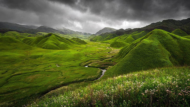 green dzukou, the border between the states of nagaland and manipur, cloud  sky, mountain Free HD Wallpaper