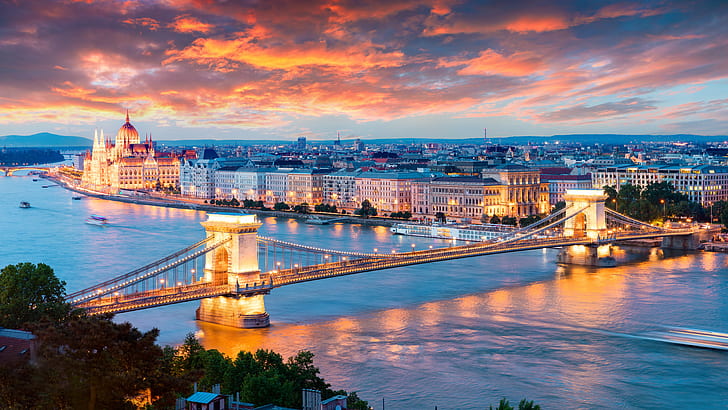 Lanchid, danube, chain bridge, bridge, europe Free HD Wallpaper