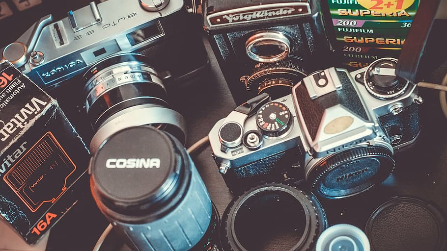 Old Nikon Cameras, photographic equipment, no people, photography themes, equipment Free HD Wallpaper