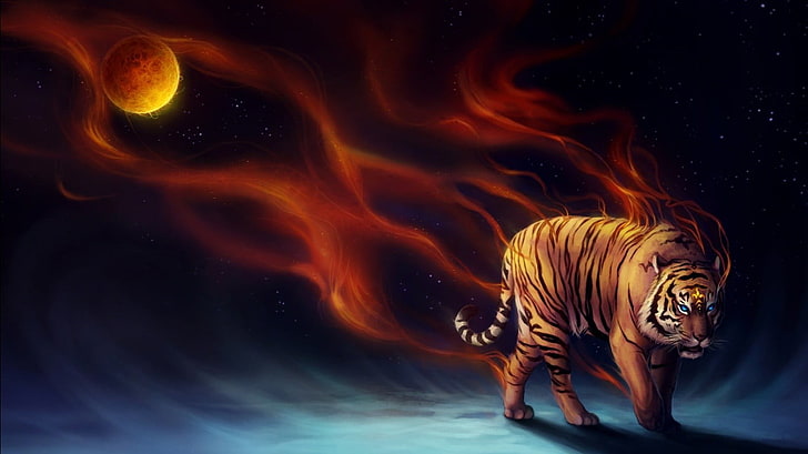 Rainbow Neon Tiger, anger, feline, digital composite, water Free HD Wallpaper