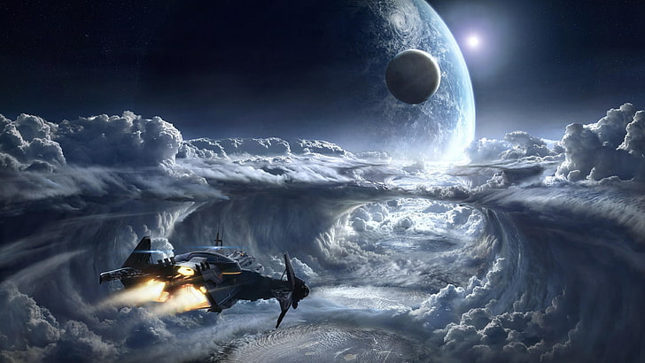 Real Space, spaceship, globe, earth, planets Free HD Wallpaper