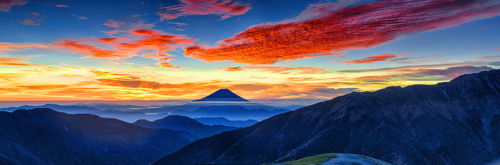 Sunrise Landscape Photography, mountains, mount fuji, sunset, panorama Free HD Wallpaper