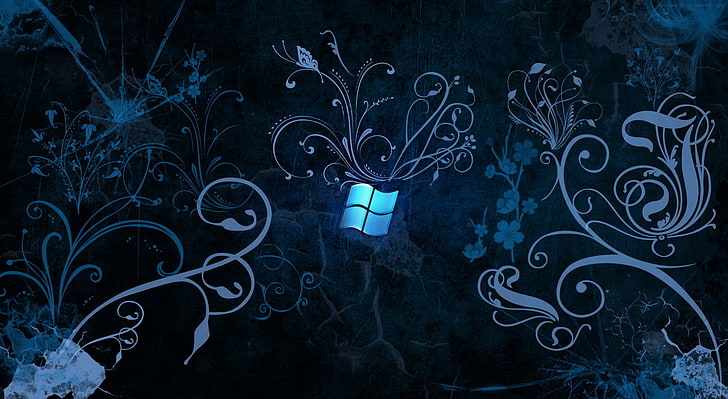 Windows 11 Dark Blue, motion, computer, floral pattern, illuminated Free HD Wallpaper