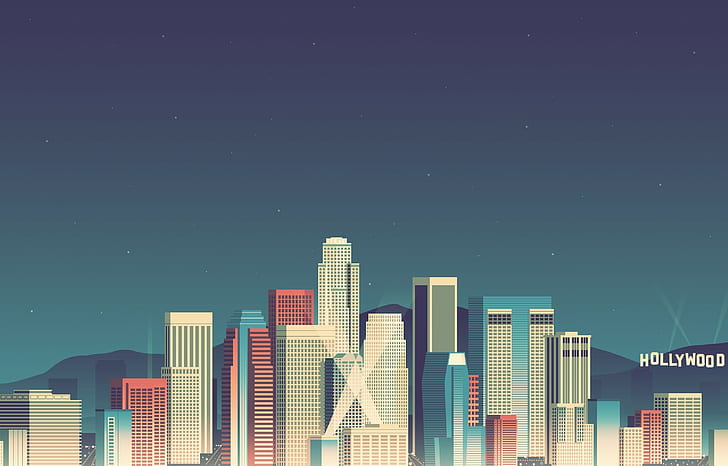 8-Bit Retro, usa, skyscraper, los angeles, night Free HD Wallpaper