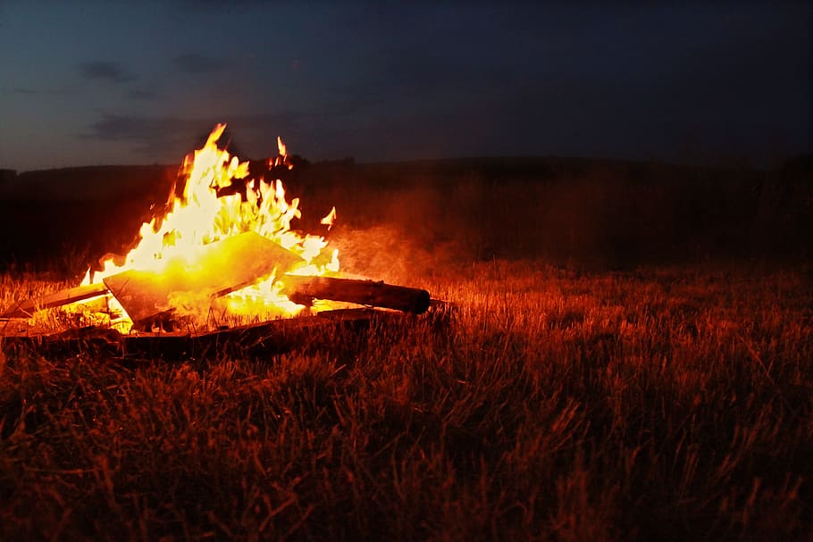 bonfire, fire, burning, no people Free HD Wallpaper