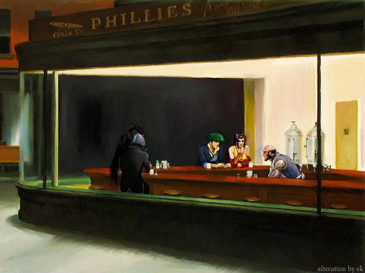Edward Hopper, parody, art, anime, cowboy Free HD Wallpaper