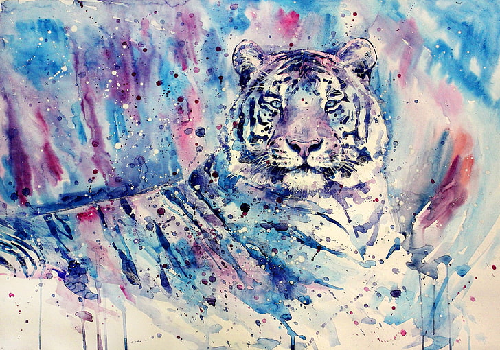 Famous Tiger Painting, purple, tiger, Purple, white tigers Free HD Wallpaper