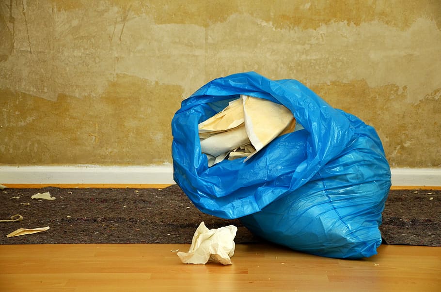 Full Trash Bag, disposal, wall, flooring, still life