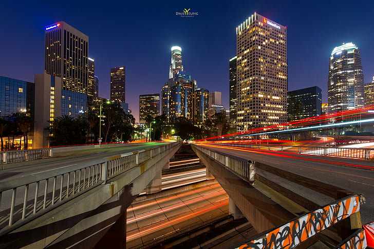 InterContinental Los Angeles Downtown, observatory, marina, night, mountains Free HD Wallpaper