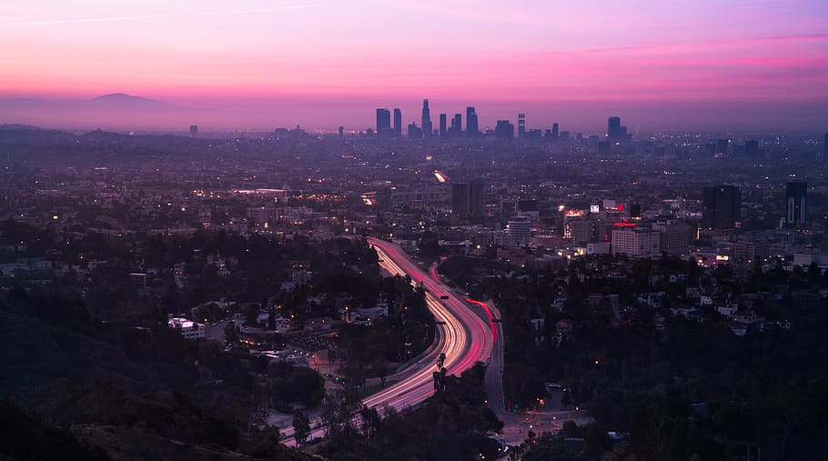Los Angeles Sunset View, travel destinations, landscape, built structure, road Free HD Wallpaper