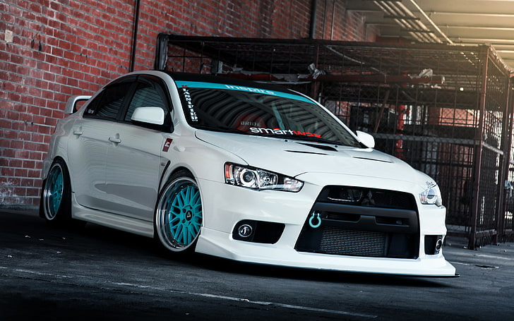 Mitsubishi Lancer Evo X, city, fleet of vehicles, industry, speed Free HD Wallpaper