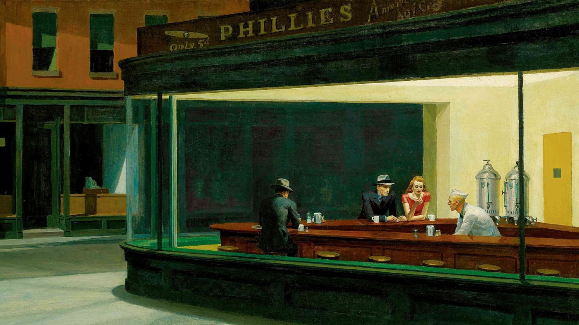 Nighthawks Location, edward hopper, indoors, adult, communication