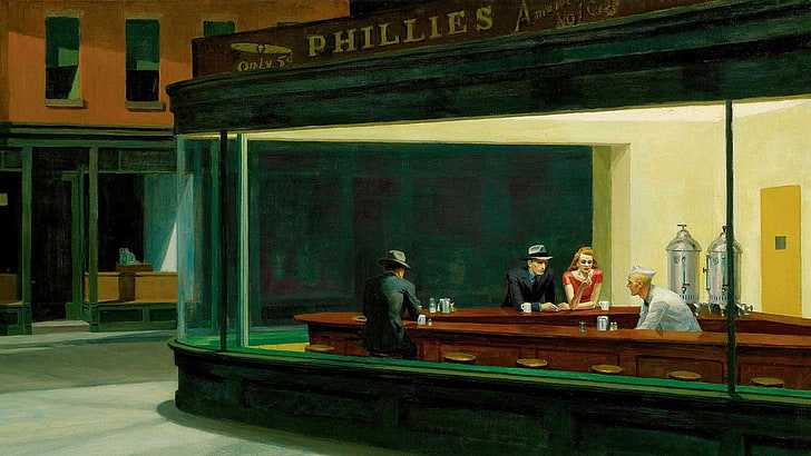 Nighthawks Location, edward hopper, indoors, adult, communication Free HD Wallpaper