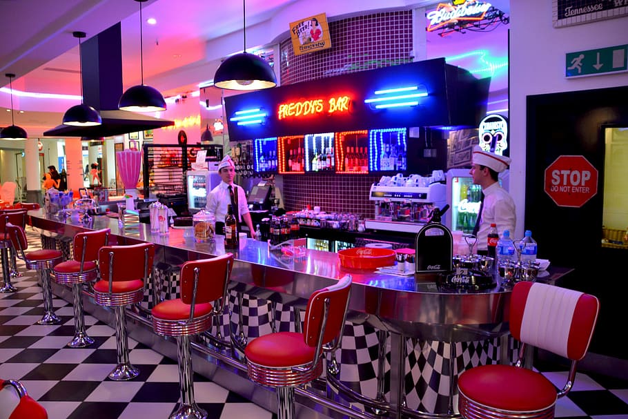 Old American Diner, decor, bar, dinner, furniture Free HD Wallpaper