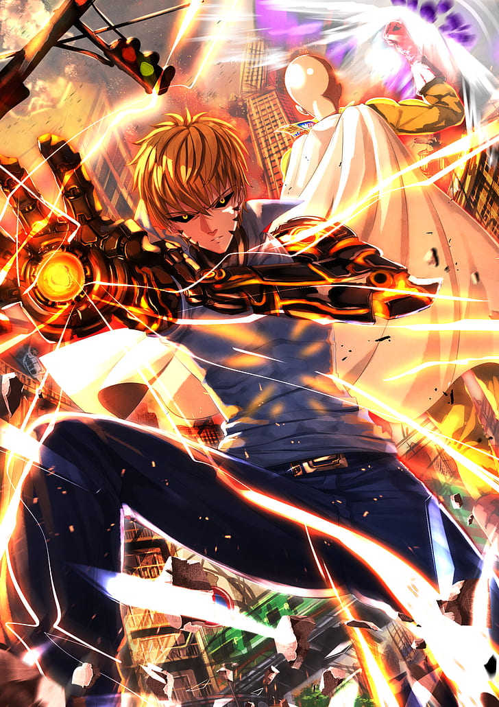 One Punch Man Chibi, indoors, long exposure, punch, night Free HD Wallpaper