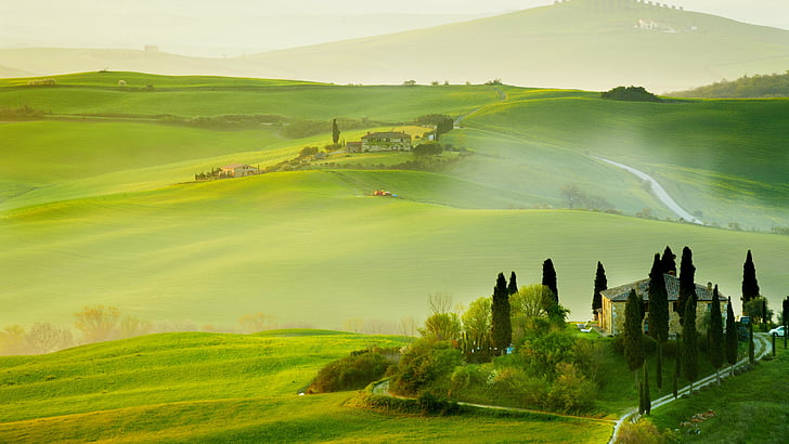 Red Rocks, tree, rolling hills, pasture, landscape Free HD Wallpaper