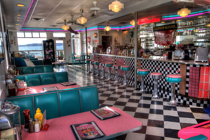 Retro Diner Kitchen, restaurant, vintage, man made, diner Free HD Wallpaper