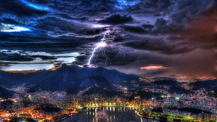 Rio De Janeiro Night, brazil, city lights, lightning, nightlife Free HD Wallpaper