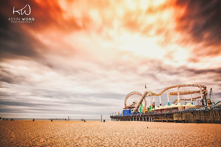 sunset, pier, marina, sea Free HD Wallpaper