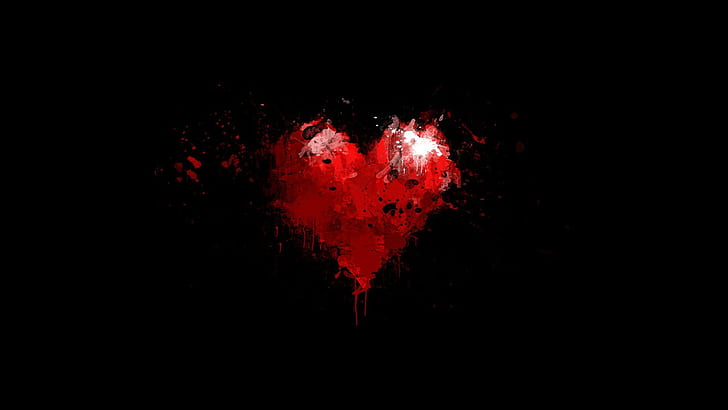 Valentine Heart Black, minimalism, heart, simple background, red Free HD Wallpaper