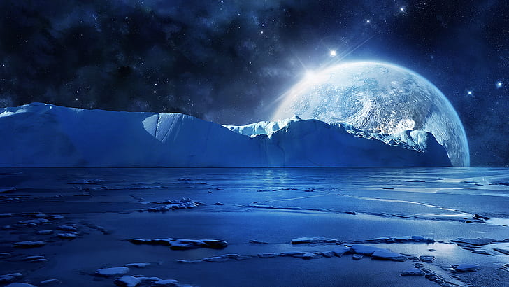 winter, sea, space, stars Free HD Wallpaper