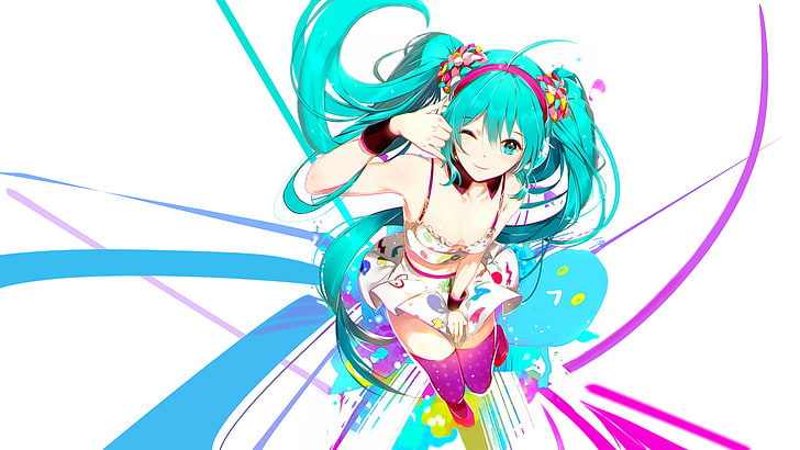 Zatsune Miku, celebration, art and craft, streamer, turquoise colored Free HD Wallpaper