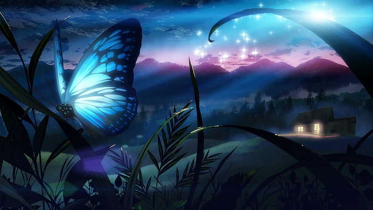 Anime Butterfly Aesthetic, no people, glass  material, summer, animal Free HD Wallpaper