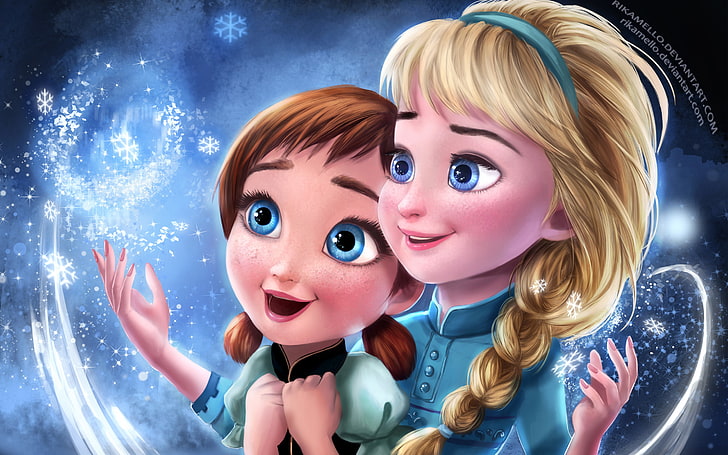 Anna and Elsa From Frozen Disney Poster, emotion, elsa, hairstyle, people