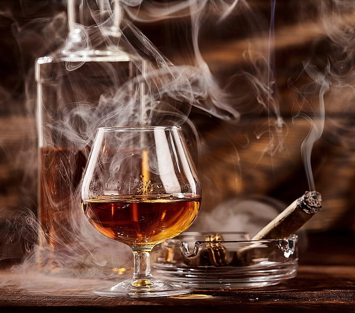 Birthday Cigar and Whiskey, food, cigar, red wine, steam Free HD Wallpaper