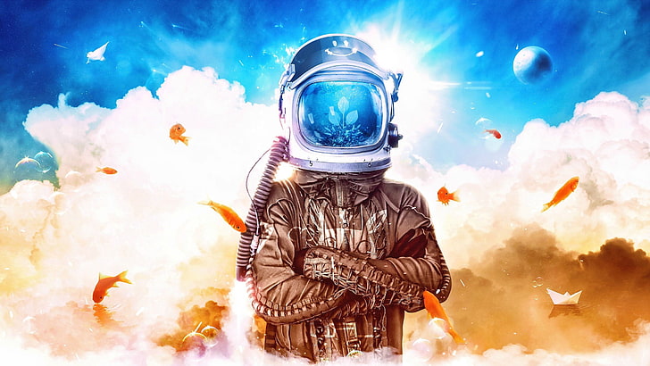 blue, helmet, digital composite, cloud  sky Free HD Wallpaper