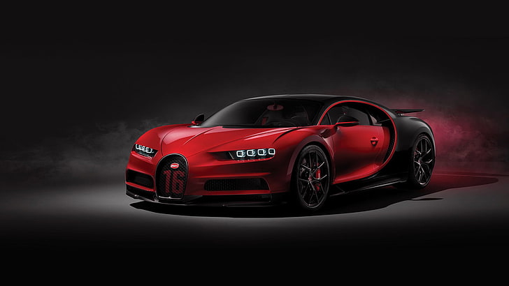 Bugatti Chiron Super Sport Red, racecar, bugatti  chiron sport, black background, speed Free HD Wallpaper