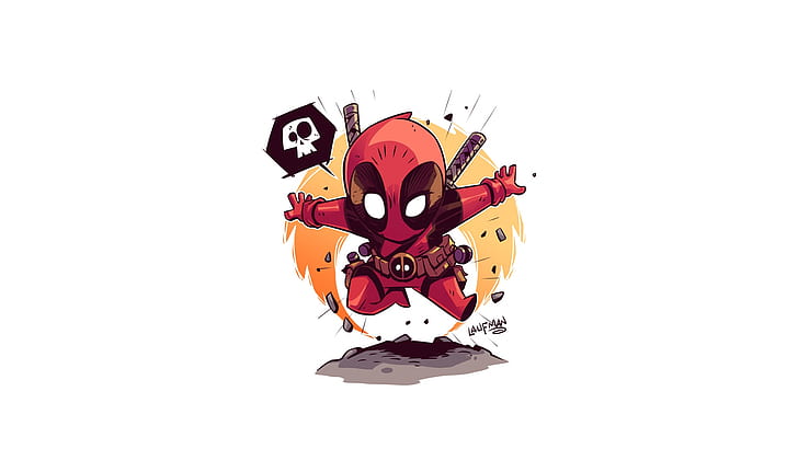 Deadpool Cartoon, deadpool, marvel comics, white background, Marvel Comics Free HD Wallpaper