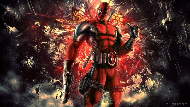 Deadpool, mask, holding, deadpool, marvel comics Free HD Wallpaper