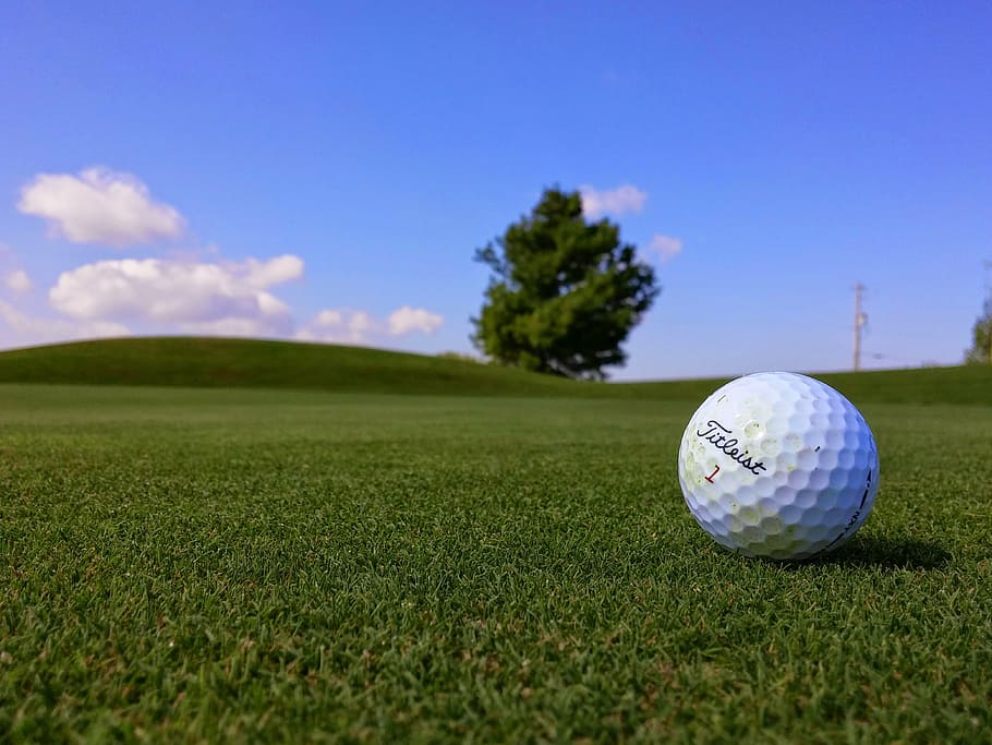 green  golf course, closeup, copy space, golf course Free HD Wallpaper