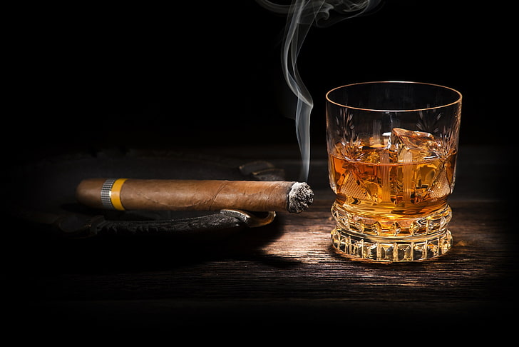 Happy Birthday Cigar and Whiskey, cigarette, drinking glass, cigar, household equipment Free HD Wallpaper