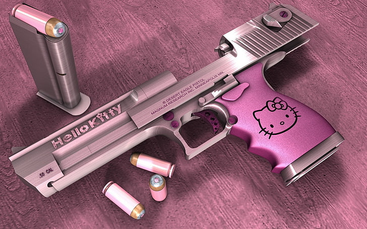 Hello Kitty with Gun, crime, arts culture and entertainment, hello, text Free HD Wallpaper