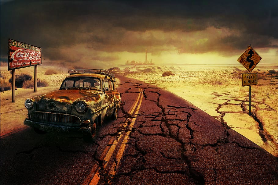 Outdoor, old, motor vehicle, ruined, deterioration Free HD Wallpaper