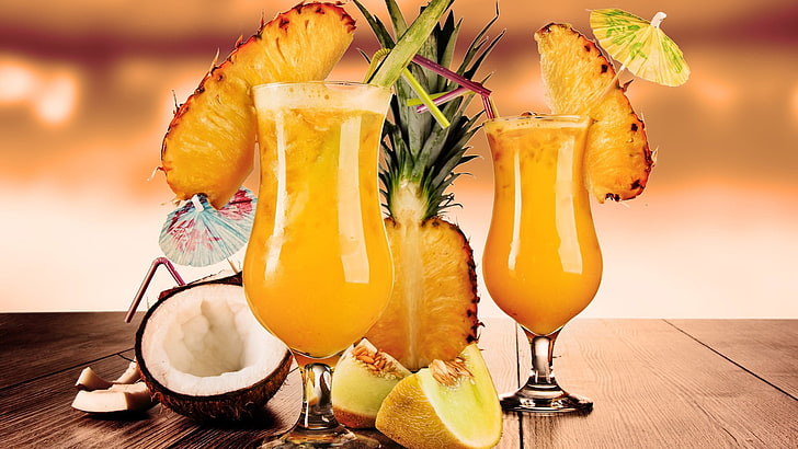 Pineapple Rum Punch, syrup, cold, indoors, drinking glass Free HD Wallpaper