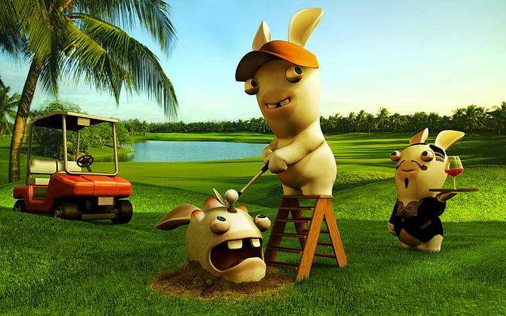 Plur, raving rabbids, video games, humor, golf ball Free HD Wallpaper